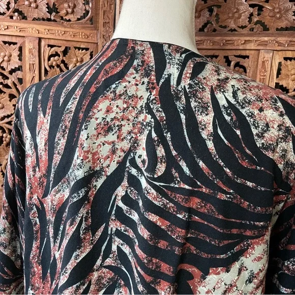 Vintage Abstract Zebra Print Button Front Kaftan Blouse Beach Cover Up - Picture 9 of 10